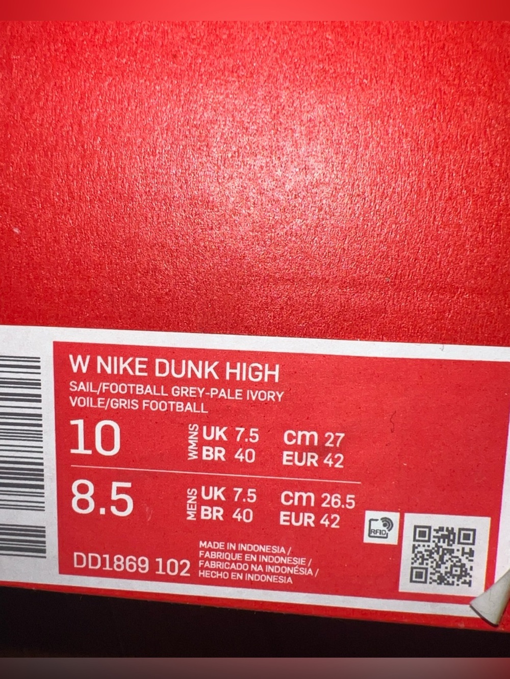 Nike Dunk High “Sail Football Grey” (Women’s) Sneakers Size 10 - Picture 3 of 8